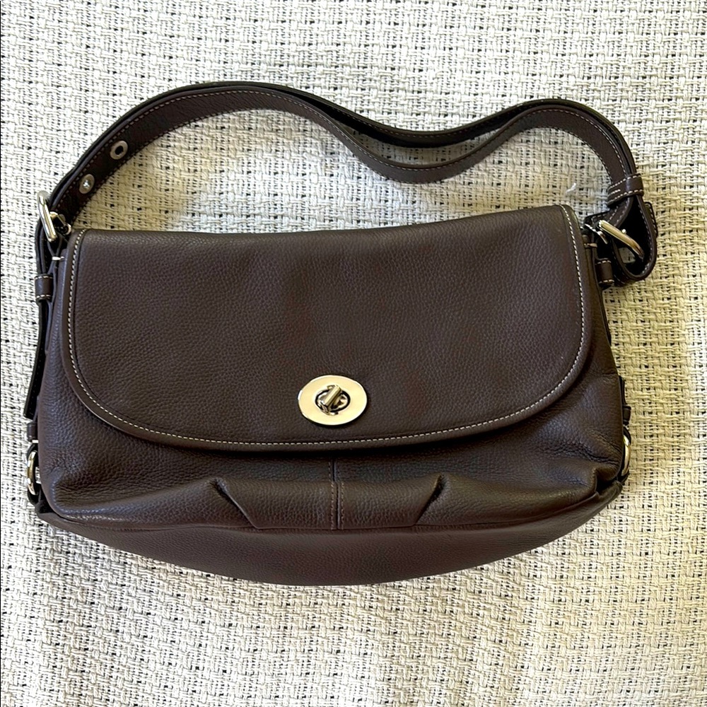 Women's Dark Brown Coach Leather Shoulder Bag